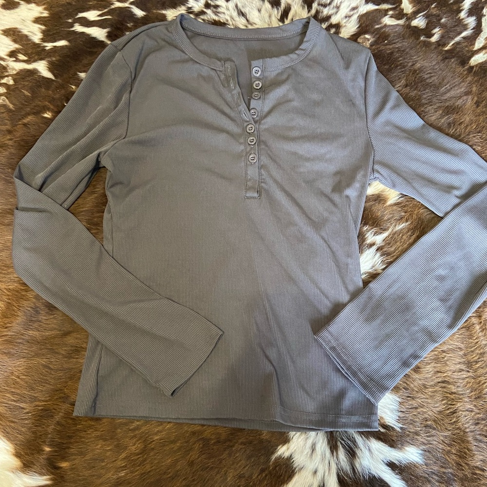 Gray Long Sleeve Henley Top